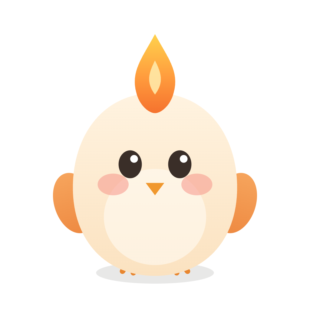 The Emberling chick — a cream chick with a small flame on its head — sitting in the Aurora scene