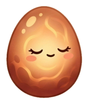 A warm, speckled egg with a sleepy face, glowing softly from inside