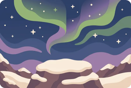 The Aurora scene — green and violet light across a night sky